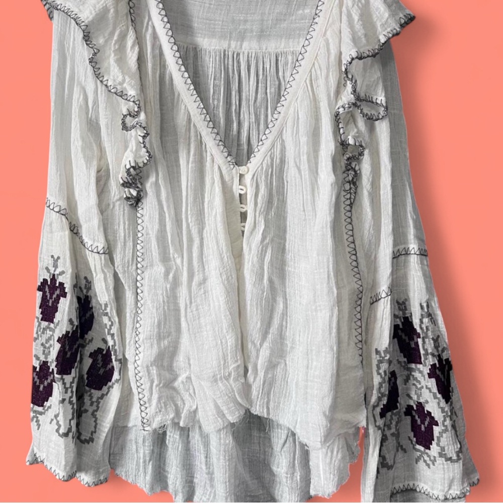 Free People Bell Sleeve Boho Blouse